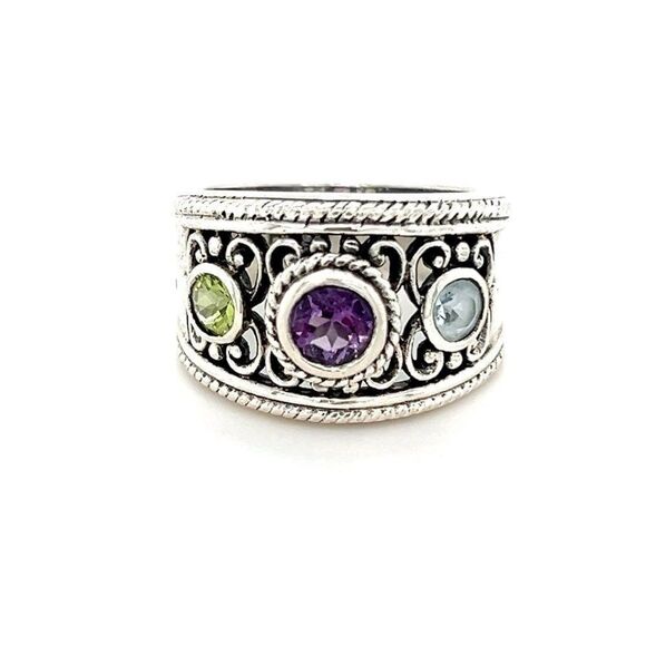 Aquamarine , Peridot, Amethyst Sterling Silver 925 Ring - Picture 1 of 10